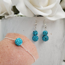 Load image into Gallery viewer, Handmade floating crystal bracelet accompanied by a pair of drop earrings - aquamarine blue or custom color - Earring Sets - Bridal Jewelry Set - Bracelet Sets
