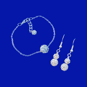 Earring Sets - Bridal Jewelry Set - Bracelet Sets, handmade floating crystal bracelet accompanied by a pair of drop earrings, silver clear