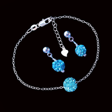 Load image into Gallery viewer, Jewelry Set - Bracelet Sets - Bridal Jewelry Set, handmade crystal floating bracelet accompanied by a pair of stud earrings, aquamarine blue or custom color