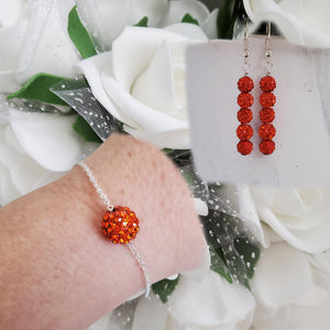 Handmade pave crystal rhinestone floating bracelet accompanied by a pair drop earrings, hyacinth or custom color - Bridal Jewelry Set - Bracelet Sets - Earring Sets