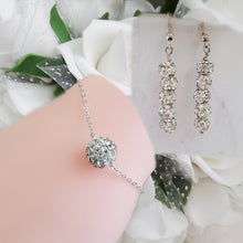 Load image into Gallery viewer, Handmade pave crystal rhinestone floating bracelet accompanied by a pair drop earrings, silver clear or custom color - Bridal Jewelry Set - Bracelet Sets - Earring Sets