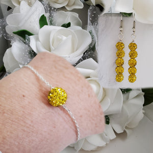 Handmade pave crystal rhinestone floating bracelet accompanied by a pair drop earrings, citrine or custom color - Bridal Jewelry Set - Bracelet Sets - Earring Sets