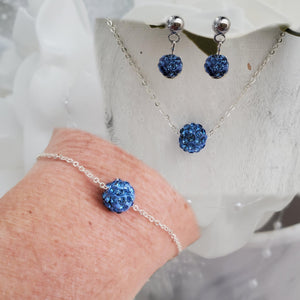 Handmade pave crystal crystal rhinestone floating necklace accompanied by a matching bracelet and a pair of stud earrings - light sapphire or custom color - Necklace Set - Jewelry Sets - Stud Earrings Set