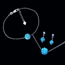 Load image into Gallery viewer, Necklace Set - Jewelry Sets - Stud Earrings Set, handmade floating crystal necklace accompanied by a matching bracelet and a pair of stud earrings, aquamarine blue or custom color