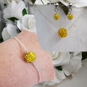 Handmade pave crystal crystal rhinestone floating necklace accompanied by a matching bracelet and a pair of stud earrings - citrine or custom color - Necklace Set - Jewelry Sets - Stud Earrings Set