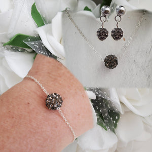 Handmade pave crystal crystal rhinestone floating necklace accompanied by a matching bracelet and a pair of stud earrings - black diamond or custom color - Necklace Set - Jewelry Sets - Stud Earrings Set