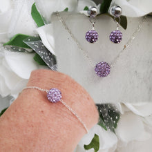 Load image into Gallery viewer, Handmade pave crystal crystal rhinestone floating necklace accompanied by a matching bracelet and a pair of stud earrings - violet or custom color - Necklace Set - Jewelry Sets - Stud Earrings Set