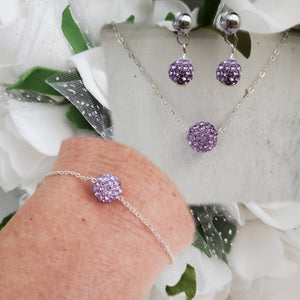 Handmade pave crystal crystal rhinestone floating necklace accompanied by a matching bracelet and a pair of stud earrings - violet or custom color - Necklace Set - Jewelry Sets - Stud Earrings Set
