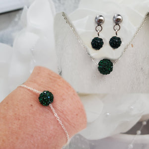 Handmade pave crystal crystal rhinestone floating necklace accompanied by a matching bracelet and a pair of stud earrings - emerald or custom color - Necklace Set - Jewelry Sets - Stud Earrings Set