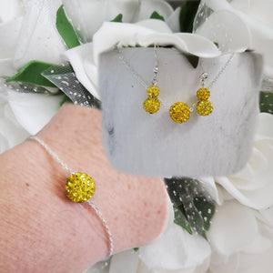 Handmade floating pave crystal rhinestone floating necklace accompanied by a matching bracelet and a pair of drop earrings - citrine or custom color - Jewelry Sets - Necklace Sets - Bridal Sets