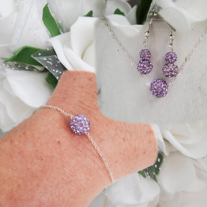 Handmade floating pave crystal rhinestone floating necklace accompanied by a matching bracelet and a pair of drop earrings - violet or custom color - Jewelry Sets - Necklace Sets - Bridal Sets