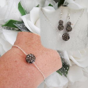 Handmade floating pave crystal rhinestone floating necklace accompanied by a matching bracelet and a pair of drop earrings - black diamond or custom color - Jewelry Sets - Necklace Sets - Bridal Sets
