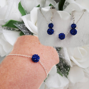 Handmade floating pave crystal rhinestone floating necklace accompanied by a matching bracelet and a pair of drop earrings - capri blue or custom color - Jewelry Sets - Necklace Sets - Bridal Sets