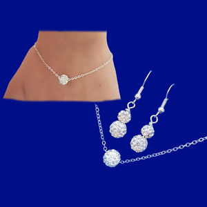 Handmade floating pave crystal rhinestone floating necklace accompanied by a matching bracelet and a pair of drop earrings - silver clear or custom color - Jewelry Sets - Necklace Sets - Bridal Sets