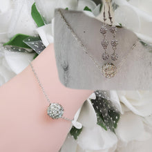 Load image into Gallery viewer, Handmade floating pave crystal rhinestone necklace accompanied by a matching bracelet and a pair of drop earrings - silver clear or custom color - Bridal Party Gifts - Jewelry Sets - Necklace Set