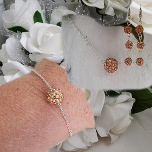 Handmade floating pave crystal rhinestone necklace accompanied by a matching bracelet and a pair of drop earrings - champagne or custom color - Bridal Party Gifts - Jewelry Sets - Necklace Set