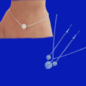 Bridal Sets - Necklace Set - Jewelry Sets, handmade floating crystal necklace accompanied by a matching bracelet and a pair of drop earrings, silver clear or custom color