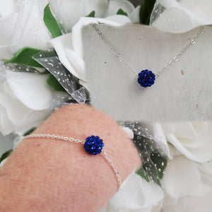Handmade pave crystal rhinestone floating necklace accompanied by a matching bracelet - capri blue or custom color - Necklace And Bracelet Set - Necklace Set - Jewelry Set