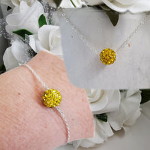 Load image into Gallery viewer, Handmade pave crystal rhinestone floating necklace accompanied by a matching bracelet - citrine or custom color - Necklace And Bracelet Set - Necklace Set - Jewelry Set