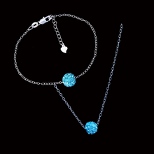 Load image into Gallery viewer, Necklace And Bracelet Set - Necklace Set - Jewelry Set, handmade floating crystal necklace accompanied by a matching bracelet, aquamarine blue or custom color