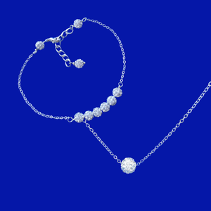 handmade floating crystal necklace accompanied by a bar bracelet, silver clear or custom color