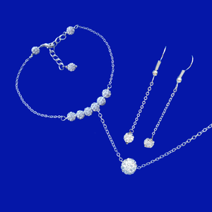 Bridal Jewelry Set - Jewelry Sets - Necklace Set , handmade crystal floating necklace accompanied by a bar bracelet and a pair of drop earrings, silver clear or custom color