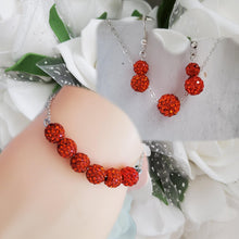 Load image into Gallery viewer, Handmade pave crystal rhinestone floating necklace accompanied by a bar bracelet and a pair of dangle earrings - hyacinth or custom color - Necklace Set - Bridal Sets - Jewelry Set