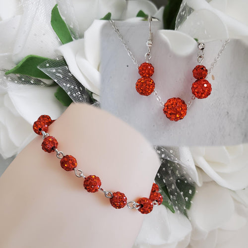 Handmade pave crystal rhinestone floating necklace accompanied by a link bracelet and a pair of dangle earrings - hyacinth or custom color - Jewelry Sets - Necklace Set - Bridal Party Gifts