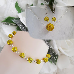 Handmade pave crystal rhinestone floating necklace accompanied by a link bracelet and a pair of dangle earrings - citrine or custom color - Wedding Sets - Necklace Set - Jewelry Set