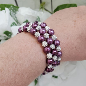 Handmade pearl and pave crystal rhinestone expandable, multi-layer, wrap bracelet, burgundy red and silver clear or custom color - Bracelets - Pearl Bracelet - Bride Gift - Bridal Gifts