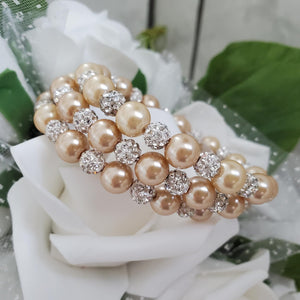 Handmade pearl and pave crystal rhinestone expandable, multi-layer, wrap bracelet, champagne and silver clear or custom color - Bracelets - Pearl Bracelet - Bride Gift - Bridal Gifts