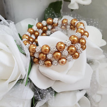 Load image into Gallery viewer, Handmade pearl and pave crystal rhinestone expandable, multi-layer, wrap bracelet, copper and silver clear or custom color - Bracelets - Pearl Bracelet - Bride Gift - Bridal Gifts
