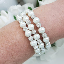 Load image into Gallery viewer, Handmade pearl and pave crystal rhinestone expandable, multi-layer, wrap bracelet, ivory and silver clear or custom color - Bracelets - Pearl Bracelet - Bride Gift - Bridal Gifts
