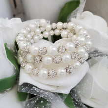 Load image into Gallery viewer, Handmade pearl and pave crystal rhinestone expandable, multi-layer, wrap bracelet, ivory and silver clear or custom color - Bracelets - Pearl Bracelet - Bride Gift - Bridal Gifts