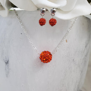 Handmade pave crystal rhinestone floating necklace accompanied by a pair of stud earrings - hyacinth or custom color - Necklace Set - Rhinestone Set - Necklace and Earrings
