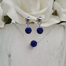 Load image into Gallery viewer, Handmade pave crystal rhinestone floating necklace accompanied by a pair of stud earrings - capri blue or custom color - Necklace Set - Rhinestone Set - Necklace and Earrings