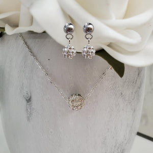 Handmade pave crystal rhinestone floating necklace accompanied by a pair of stud earrings - silver clear or custom color - Necklace Set - Rhinestone Set - Necklace and Earrings