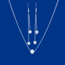 Load image into Gallery viewer, Necklace And Earring Set - Bridesmaid Jewelry - Bridal Sets - A handmade floating crystal necklace accompanied by a pair of multi-strand drop earrings. silver clear or custom clear