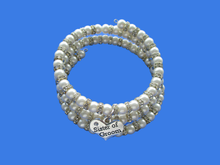 Load image into Gallery viewer, sister of the groom handmade pearl and crystal multi-layer, expandable, wrap charm bracelet