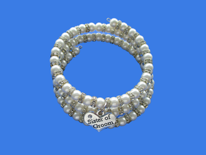 sister of the groom handmade pearl and crystal multi-layer, expandable, wrap charm bracelet