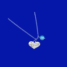 Load image into Gallery viewer, Mother of the Groom Pearl Drop Charm Necklace, aquamarine blue or custom color