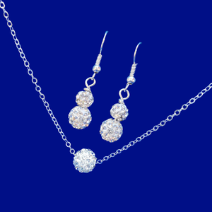 A handmade floating crystal necklace accompanied by a pair of drop earrings. - Silver clear or custom color - Crystal Jewelry Set - Necklace Set - Bridal Sets
