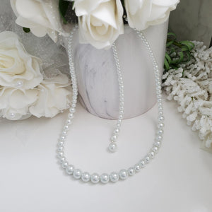 Handmade pearl necklace with 6 inch backdrop accompanied by a matching bracelet and a pair of dangling stud earrings, white or custom color - Jewelry Sets - Pearl Jewelry Set - Bridal Sets