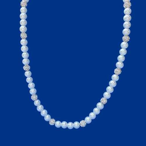 handmade pearl and crystal necklace, white or custom color - Necklaces - Pearl Necklace - Bridesmaid Gift