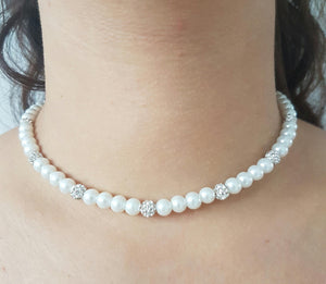 A handmade pearl and pave crystal rhinestone necklace - white or custom color - Pearl Jewelry Set - Pearl Necklace Set - Necklace Earrings