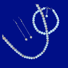 Load image into Gallery viewer, Necklace Set - Pearl Set - Jewelry Sets, handmade pearl and crystal necklace accompanied by a matching bracelet and a pair of crystal drop earrings, white or custom color