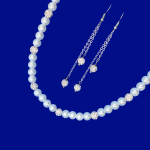 Maid Of Honor Gifts - Necklace And Earring Set - handmade pearl and crystal necklace accompanied by a pair of multi-strand crystal drop earrings, white or custom color