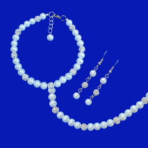 handmade pearl and crystal necklace accompanied by a matching bracelet and a pair of drop earrings - Bride Jewelry - Jewelry Set - Bridesmaid Proposal