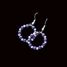 Load image into Gallery viewer, handmade pair of silver accented pearl hoop earrings