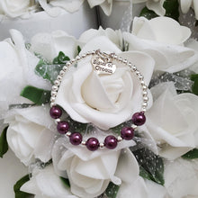Load image into Gallery viewer, Handmade sister of the groom silver accented pearl charm bracelet - burgundy red or custom color - Sister of the Groom Bracelet - Bridal Bracelets